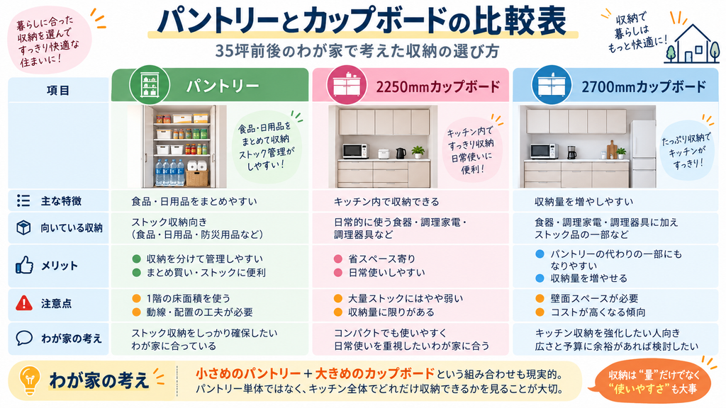 パントリーとカップボードの比較表