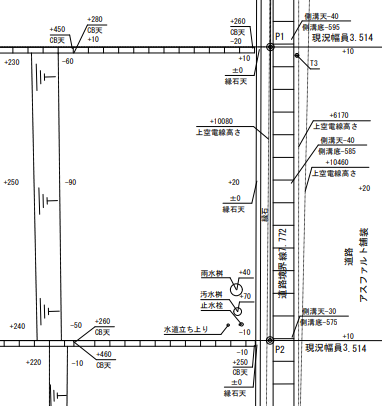 敷地内の桝・水道設備・駐車位置を示した配置図